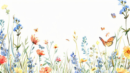 Floral horizontal border Watercolour meadow flower