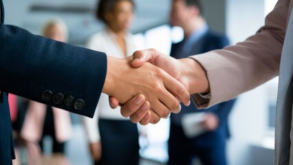 AI generated illustration of a close-up view of a professional handshake between two businesspeople