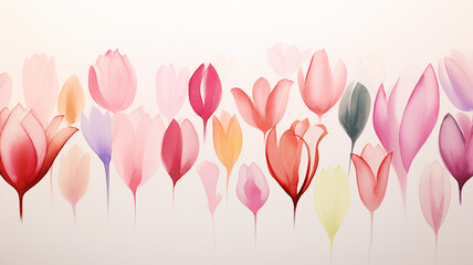 Spring flowers tulips in watercolor on a white background, festive greeting card
