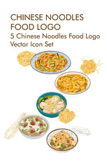 Chinese noodles food vector Icon set