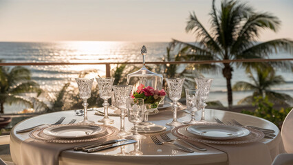 table setting at the beach