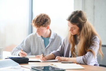 Fototapeta premium Group of college students doing homework