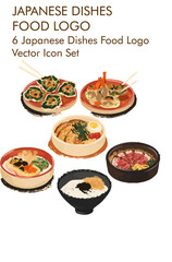 Japanese dishes logo vector Icon set