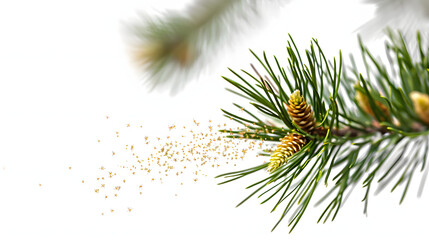 Wind dispersing pollen from pine trees, aiding in their reproduction isolated on white background, cinematic, png
