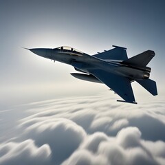 Fototapeta na wymiar Portrait of Military Fighter Jet Flying High Above the Clouds. War and Air Force.