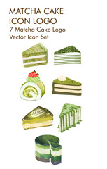 Matcha cake logo Vector Icon set