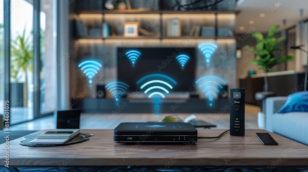 Poster a wireless router transmitting signals to various devices in a home network