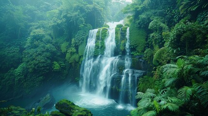 A waterfall in a national park, surrounded by lush vegetation and protected by conservation efforts