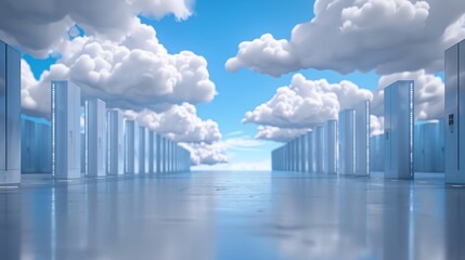 Fototapeta premium Cloud storage portrayed as clouds storing digital information, with a focus on data accessibility