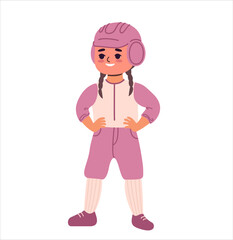 Vector of a girl baseball player in pink, poised with bat, ready to hit. Dynamic, sporty and perfect for youth sports themes.