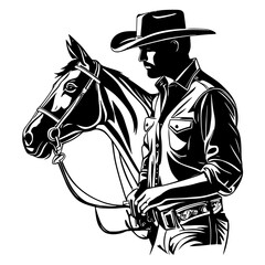 Vector illustration of a male riding a horse wearing a cowboy hat