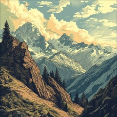 Stunning Mountain Landscape Illustration