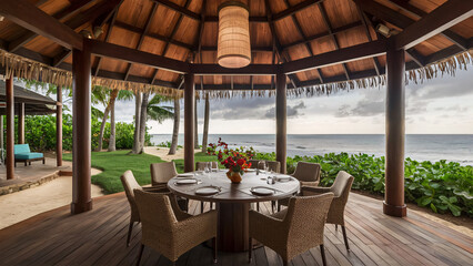 Fototapeta premium restaurant in the resort on beach, luxury vacation