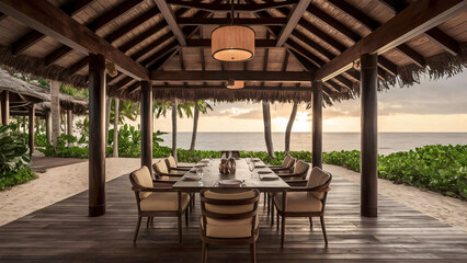 restaurant in the resort on beach, luxury vacation