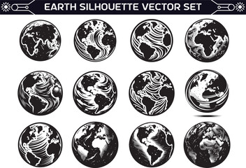 Round Earth Silhouette Vector Illustration Set