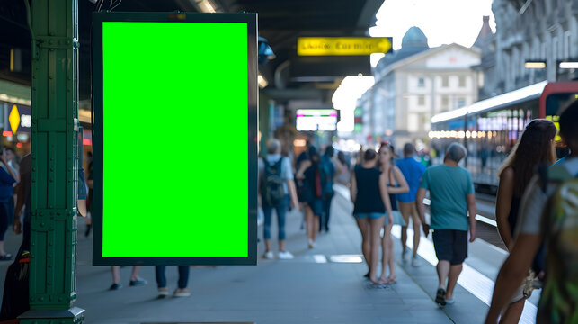 Vertical Green Screen Billboard Capturing Attention in Zurich Train Station