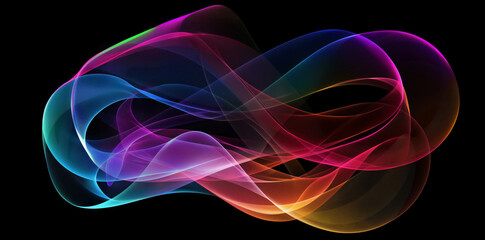 Fototapeta premium Vibrant, abstract digital artwork featuring swirling streaks of multi-colored light against a dramatic black backdrop, suitable for creative projects, backgrounds, or modern art concepts