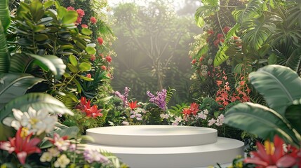 Fototapeta premium 3d podium stage in the flowers forest background