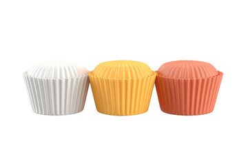 Rainbow Delights: A Dazzling Display of Colorful Cupcakes. On a White or Clear Surface PNG Transparent Background.