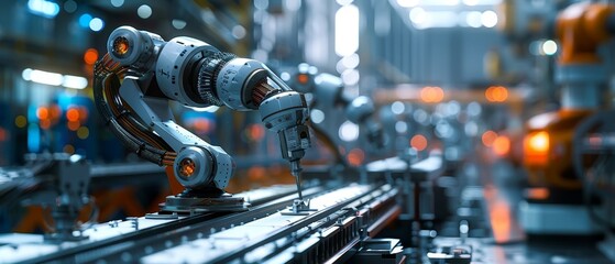 Artistic rendering of a robot performing quality control inspections using AIenhanced vision systems in a stateoftheart manufacturing plant