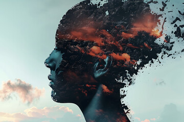 An artistic depiction of a human silhouette fragmented into abstract shapes, evoking complexity and introspection