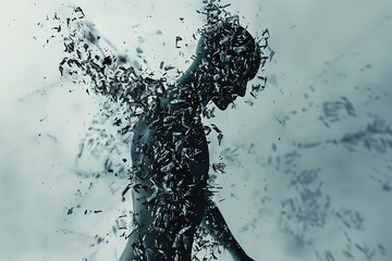 Fototapeta premium An artistic depiction of a human silhouette fragmented into abstract shapes, evoking complexity and introspection
