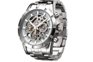 Timeless Elegance: A Silver Watch With a White Face and a Silver Bracelet. On a White or Clear Surface PNG Transparent Background.