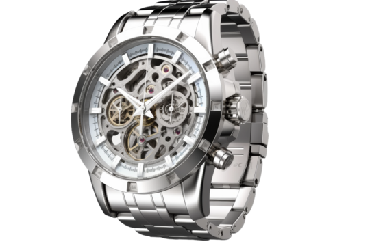 Timeless Elegance: A Silver Watch With a White Face and a Silver Bracelet. On a White or Clear Surface PNG Transparent Background.