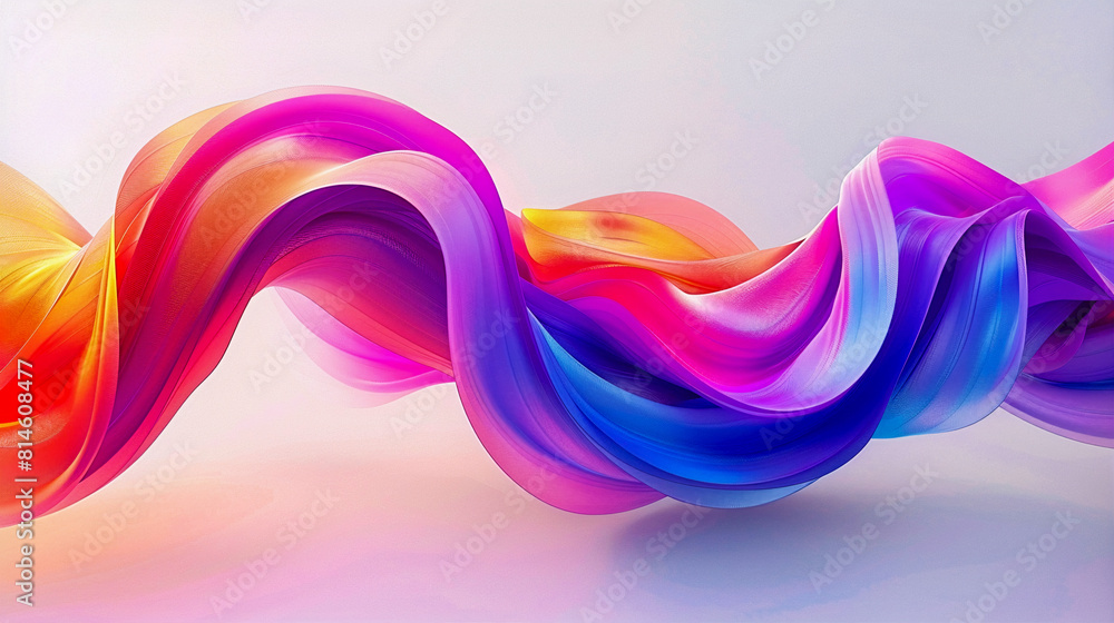 Poster 3d rendering of a colorful twisted ribbon in motion on a light background, smooth multicolored wave 