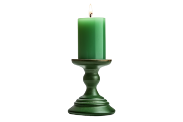 Enchanted Green Glow: A Candles Dance on a Green Plate. On a White or Clear Surface PNG Transparent Background.