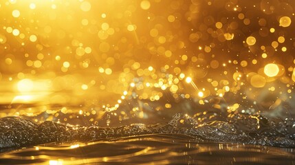 golden light and sparkling water elements. The background color of a gold sky can be seen at the bottom right. just the main focus of the picture in the style of delicate design