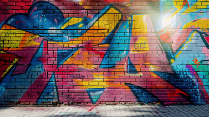 Fototapeta premium Grunge brick wall with colorful street art