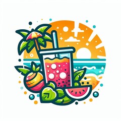 A vibrant and refreshing summer-themed logo featuring bubble tea with a white background
