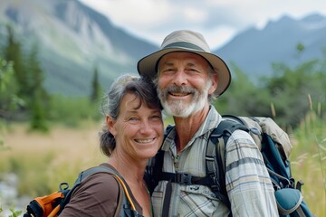 middle age couple, hiking, happy, random scenes 