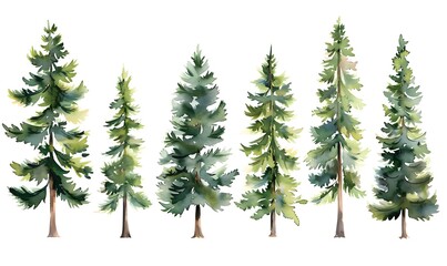 a set of watercolor pine trees ,  Generative AI