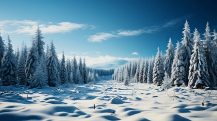 Fototapeta premium Winter landscape with snowy road in the forest. Panoramic view