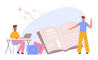 Sexual education, sex behaviour and health. Sexually transmitted and contraception illustration