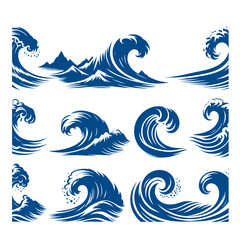 9 set silhouette of wave