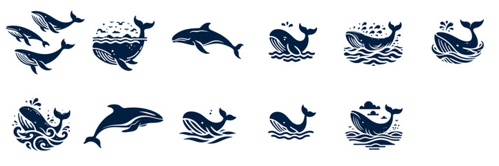 11 set silhouette of whales