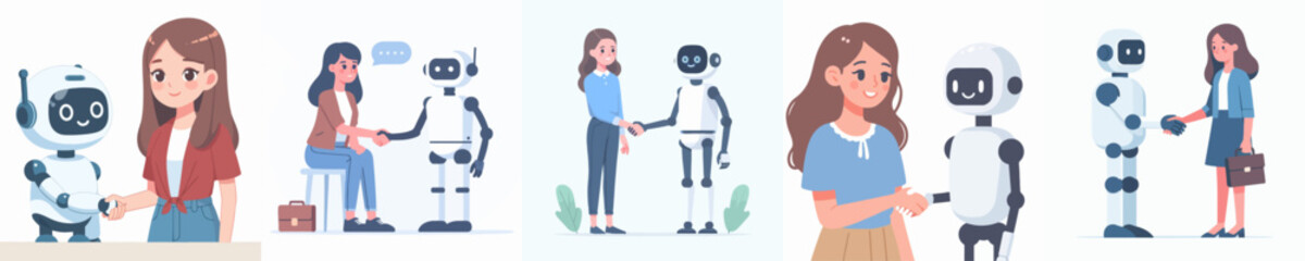 vector set of people shaking hands with robots