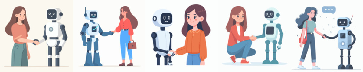 vector set of people shaking hands with robots