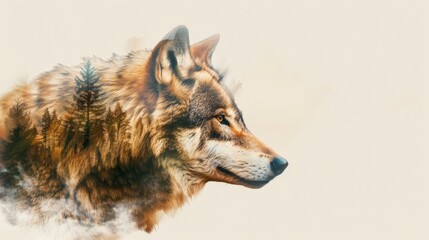 Ethereal Wolf and Forest Harmony Double Exposure