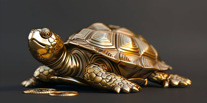 Golden Turtle Statue on White Background Symbol of Wealth and Prosperi
