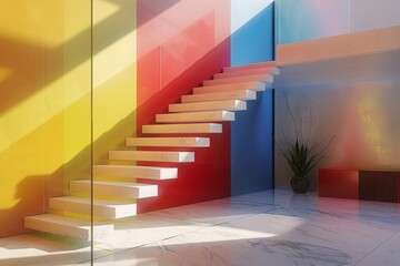 Modern stair case interior with colorful wall / loft style