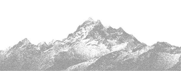 Mountain with halftone stipple effect, for grunge punk y2k collage design. Brutalist noisy retro photocopy background with mound. Vector illustration for vintage banner, music poster.	