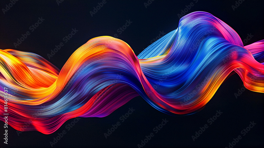 Aufkleber 3d rendering of a colorful twisted ribbon in motion on a black background, smooth multicolored wave 