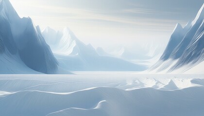 Bright white glacier ice surface. Arctic mountain landscape as background. 