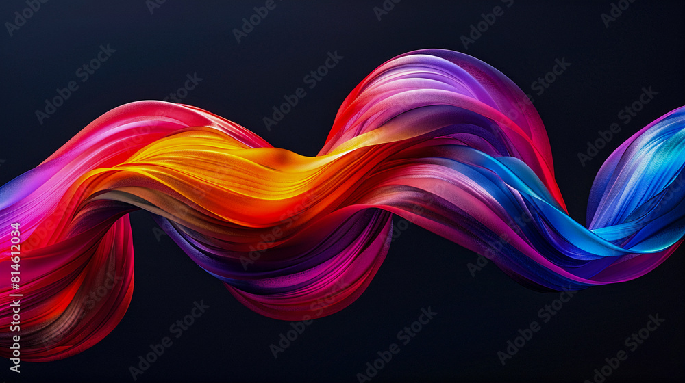 Aufkleber 3d rendering of a colorful twisted ribbon in motion on a black background, smooth multicolored wave 