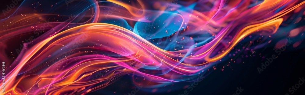 Aufkleber This abstract composition features a dynamic array of colors such as red, blue, green, and yellow set against a stark black background. The colors are swirled, blended, and layered in an energetic and