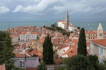 Idyllic view of the picturesque Piran Town in Slovenia.